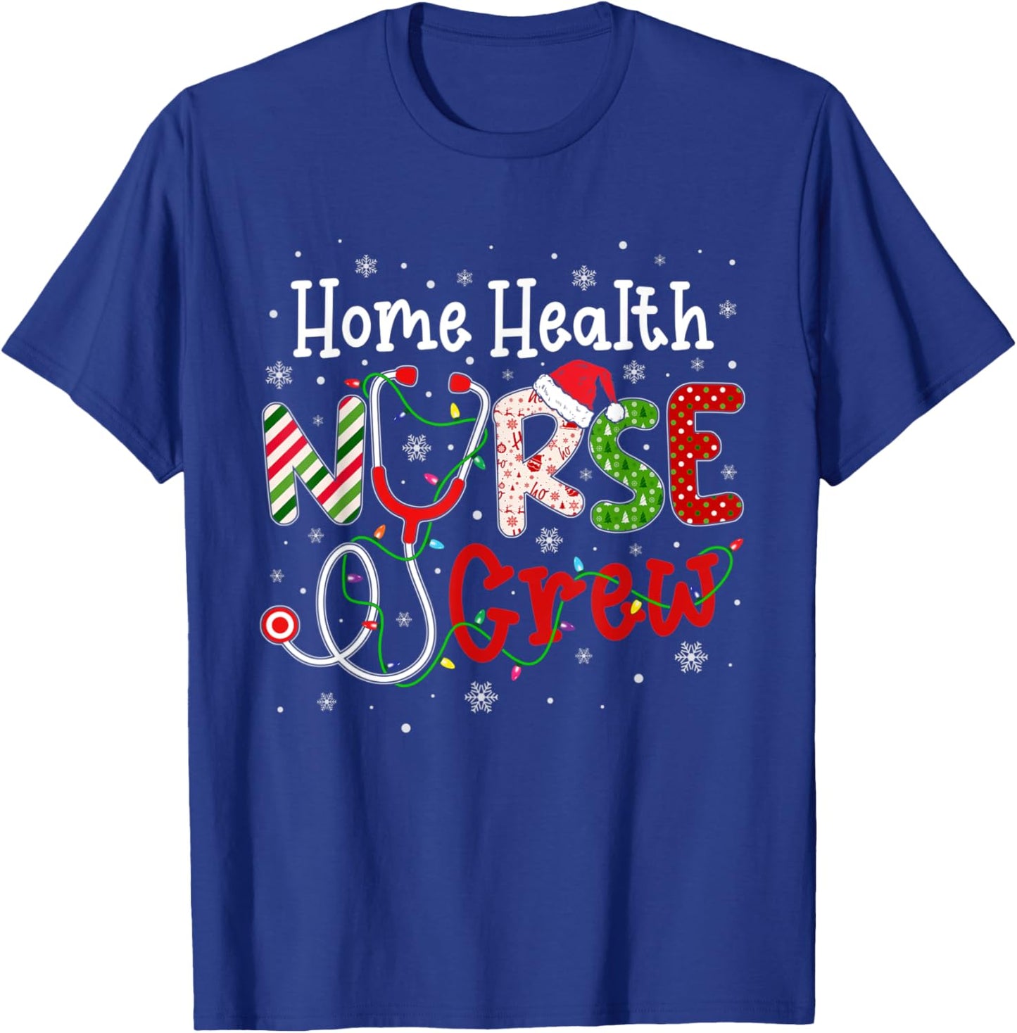 Home Health Christmas Nurse Crew Nursing Christmas Pattern T-Shirt - T-Shirt | Royal