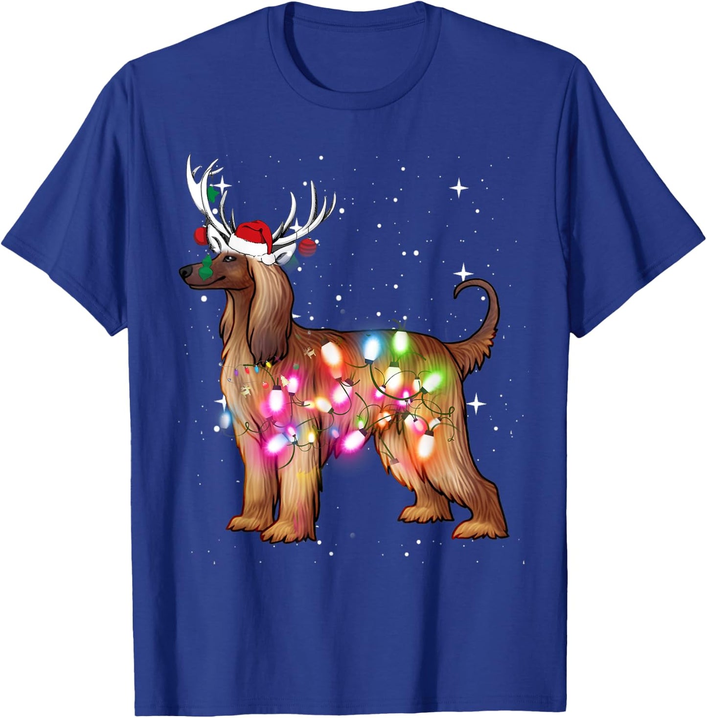 Afghan Hound Christmas Lights Pajama Funny Dog Women Kids T-Shirt - T-Shirt | Royal