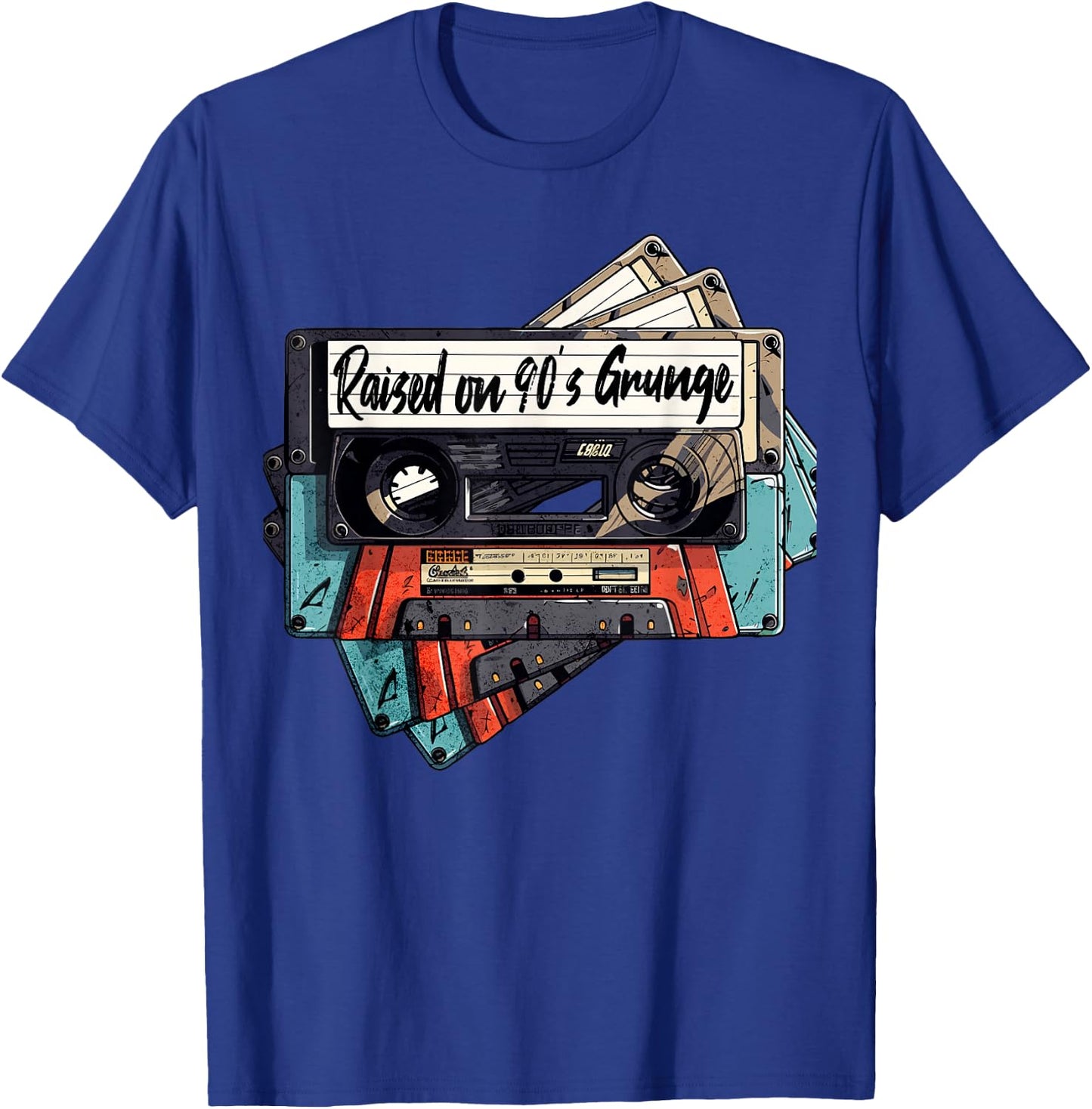 Raised On 90's Music Grunge Rock Cassette Tape Design T-Shirt - T-Shirt | Royal