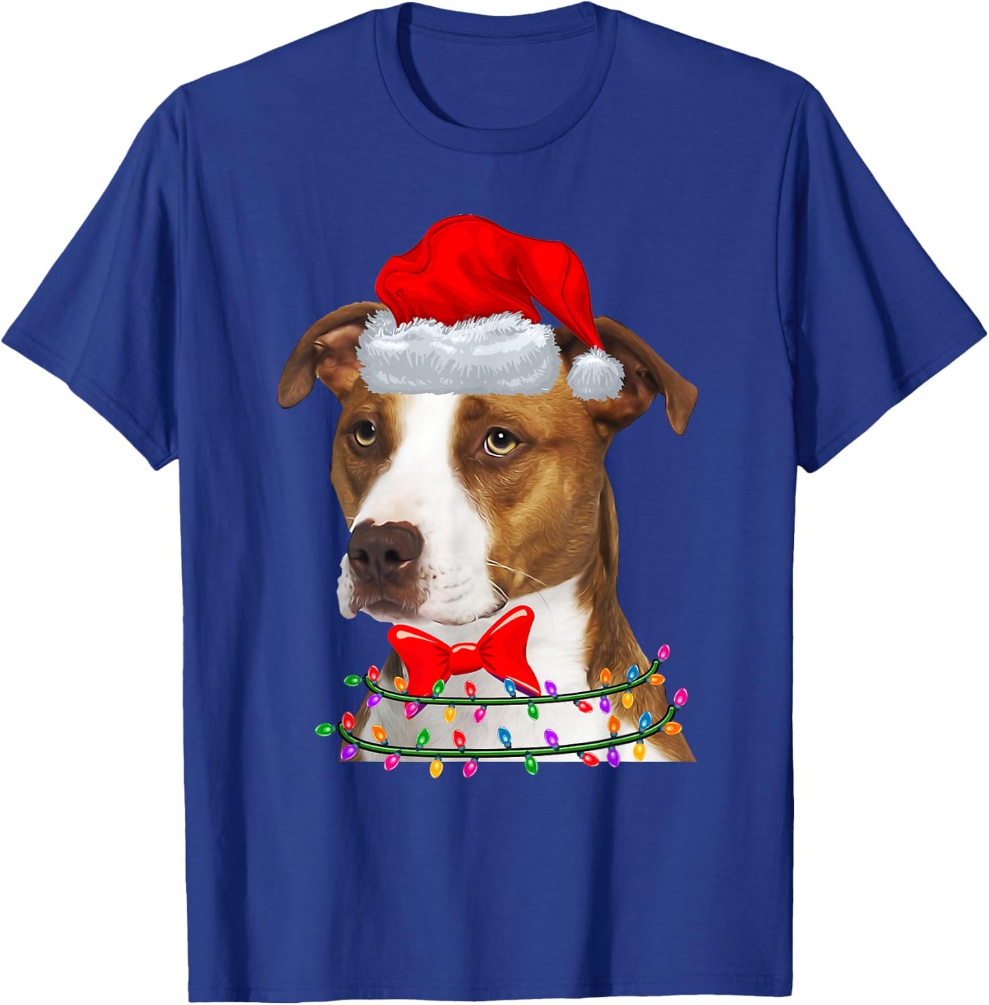 Christmas Lights Pitbull Wearing Xmas Hat - Cute Dog Lover T-Shirt - T-Shirt | Royal