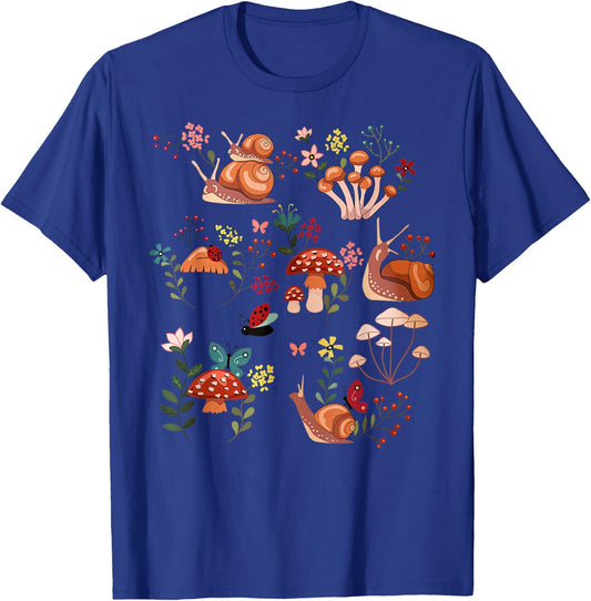 Cottagecore Wildflower Snail Mushroom Fairycore Aesthetic T-Shirt - T-Shirt | Royal