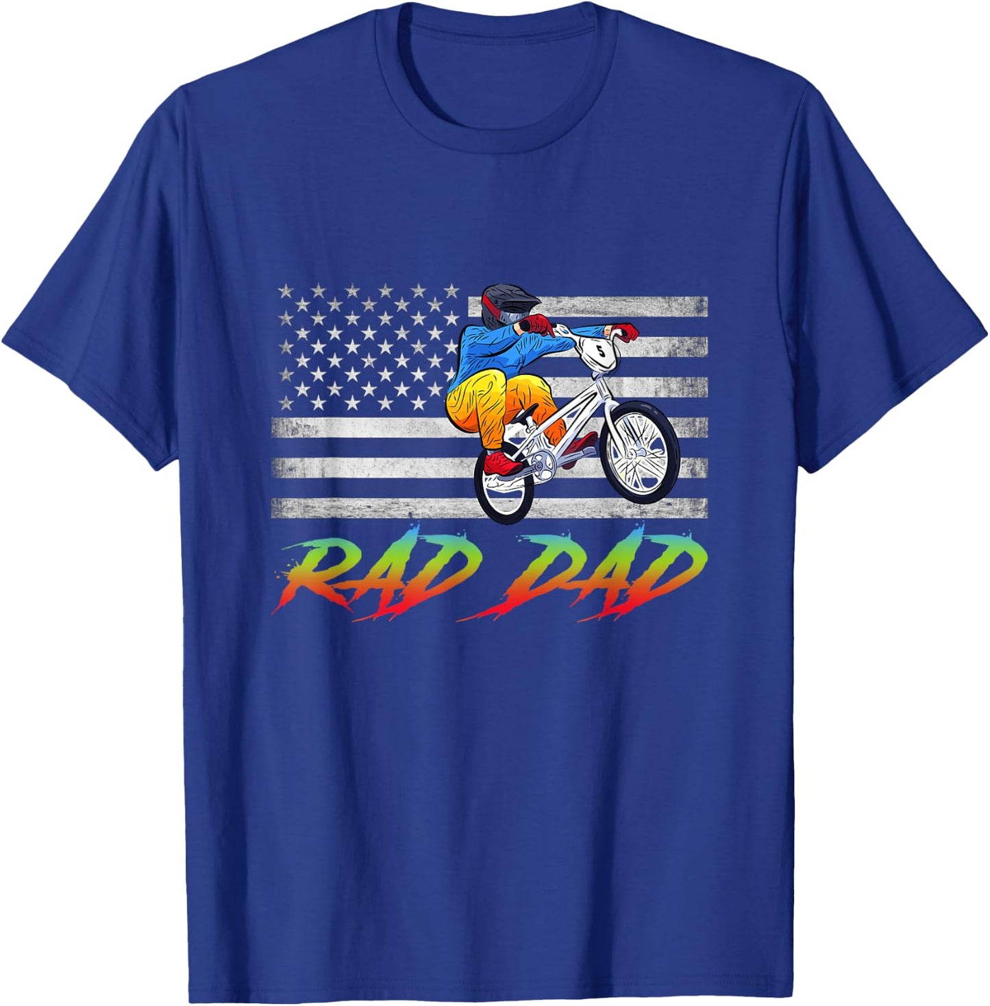 Rad Dad BMX USA Flag, BMX Rider Vintage Gift, Bmx Freestyle T-Shirt - T-Shirt | Royal