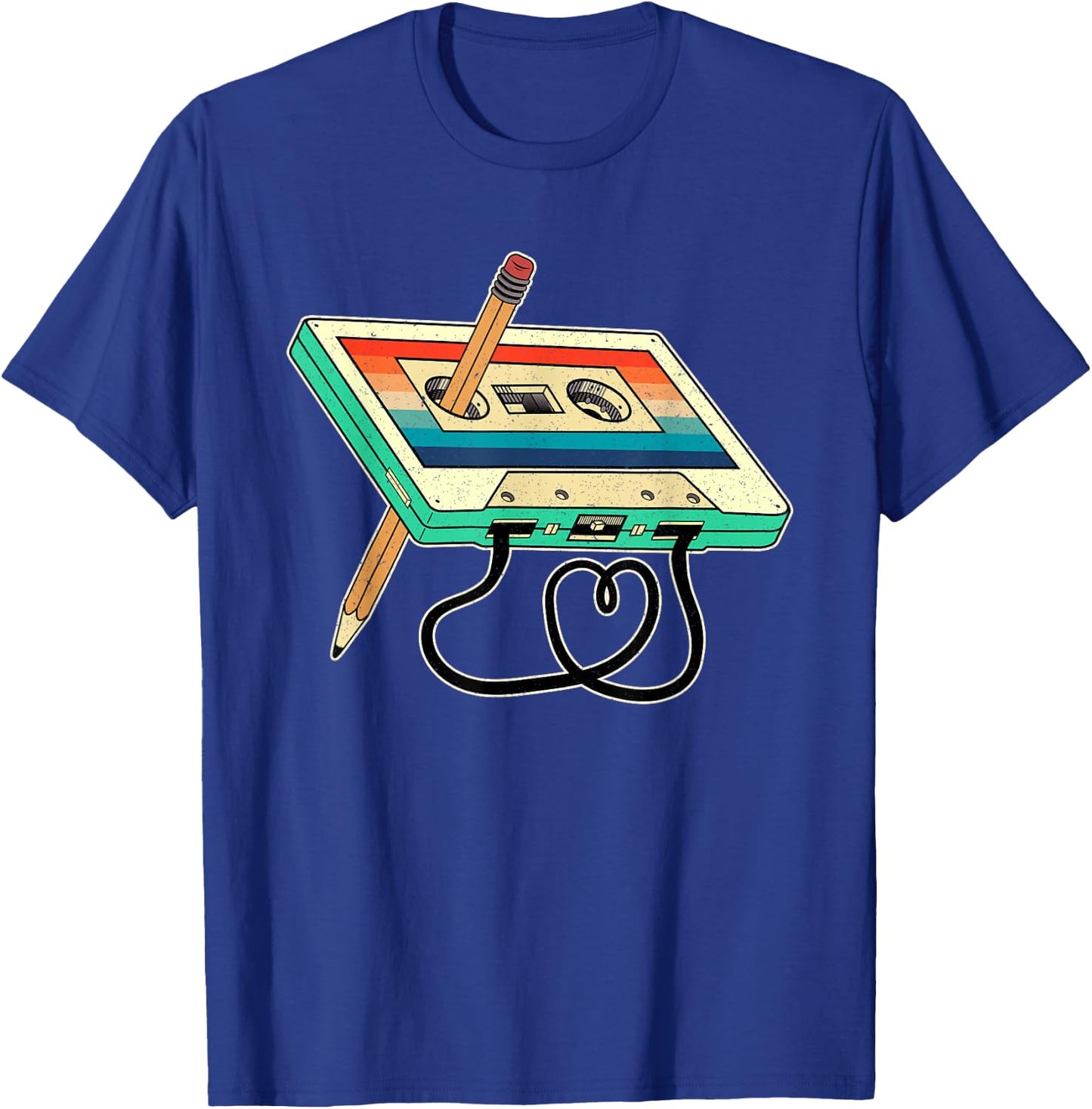 80s Cassette Tape Pencil 1980s Retro Vintage Throwback Music T-Shirt - T-Shirt | Royal