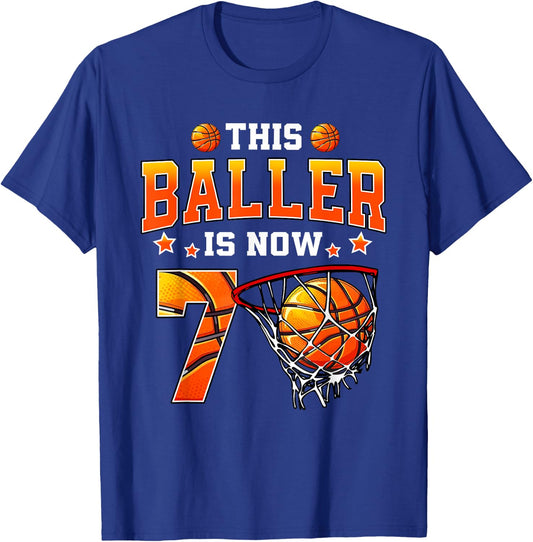This Baller Is Now 7 Basketball Kids Boys Girls 7th Birthday T-Shirt - T-Shirt | Royal