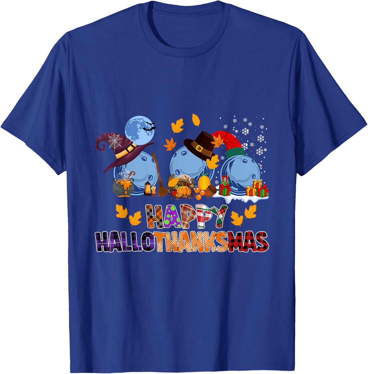 Cute Hallothanksmas Bowling Halloween Thanksgiving Christmas T-Shirt - T-Shirt | Royal