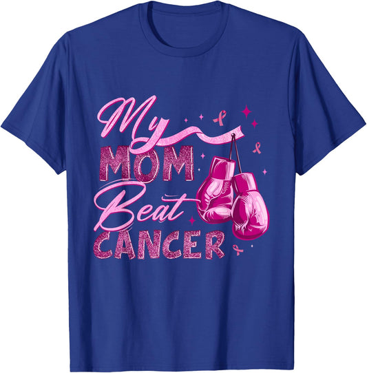 My Mom Beat Cancer Breast Cancer Awareness Support Squad T-Shirt - T-Shirt | Royal
