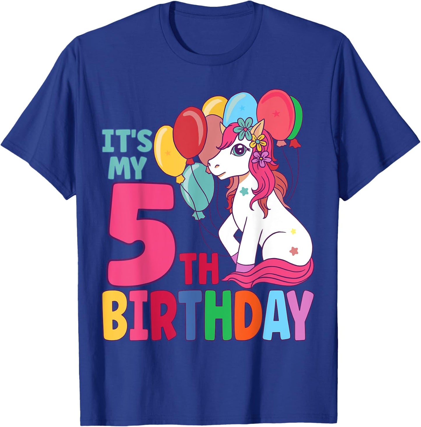 It's My 5th Birthday Unicorn Boys Girls Kids Birthday T-Shirt - T-Shirt | Royal