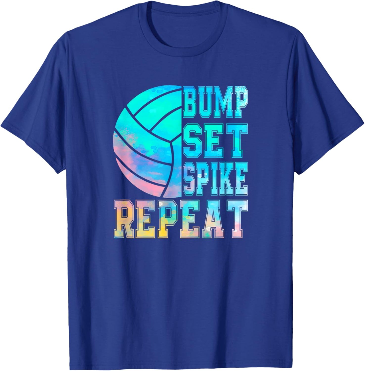 Colorful Teen Girls Volleyball Bump Set Spike Repeat T-Shirt - T-Shirt | Royal