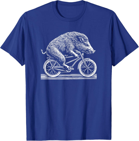 Wild Boar Hog Pig Bicycle Vintage Retro Biker Illustration T-Shirt - T-Shirt | Royal
