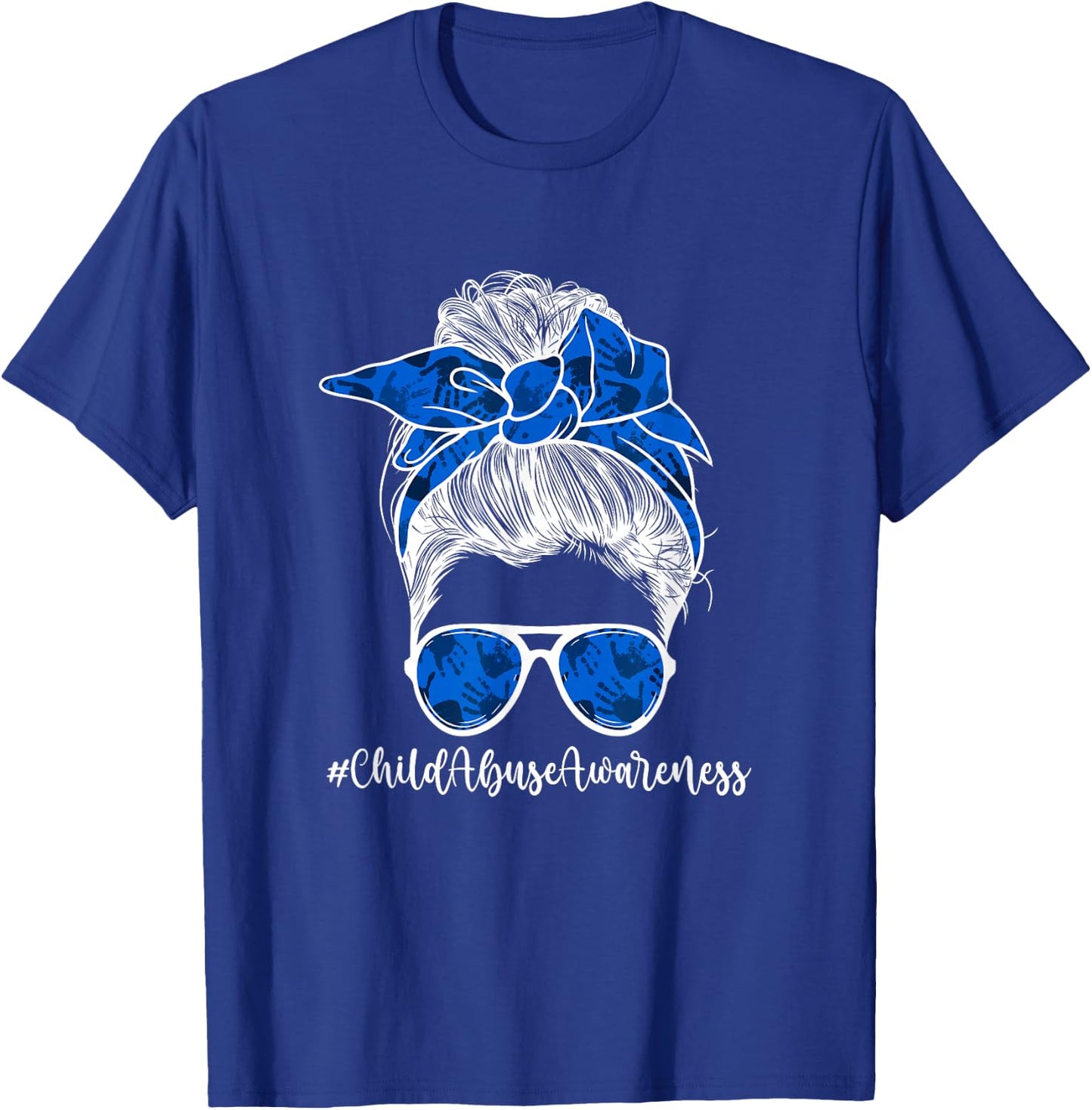 Child Abuse Awareness Messy Bun Child Abuse Prevention Month T-Shirt - T-Shirt | Royal