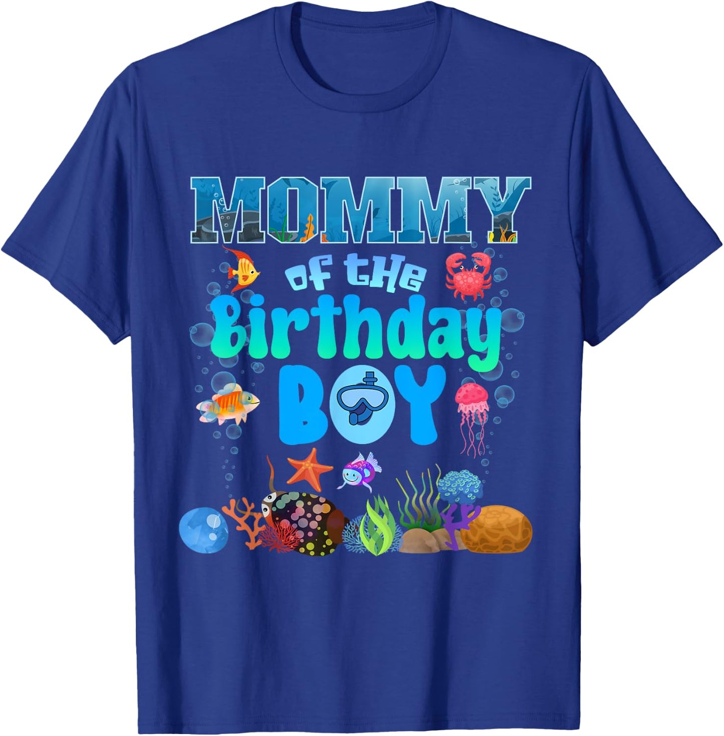 Mommy Of The Birthday Boy Aquarium Sea Animals Matching T-Shirt - T-Shirt | Royal
