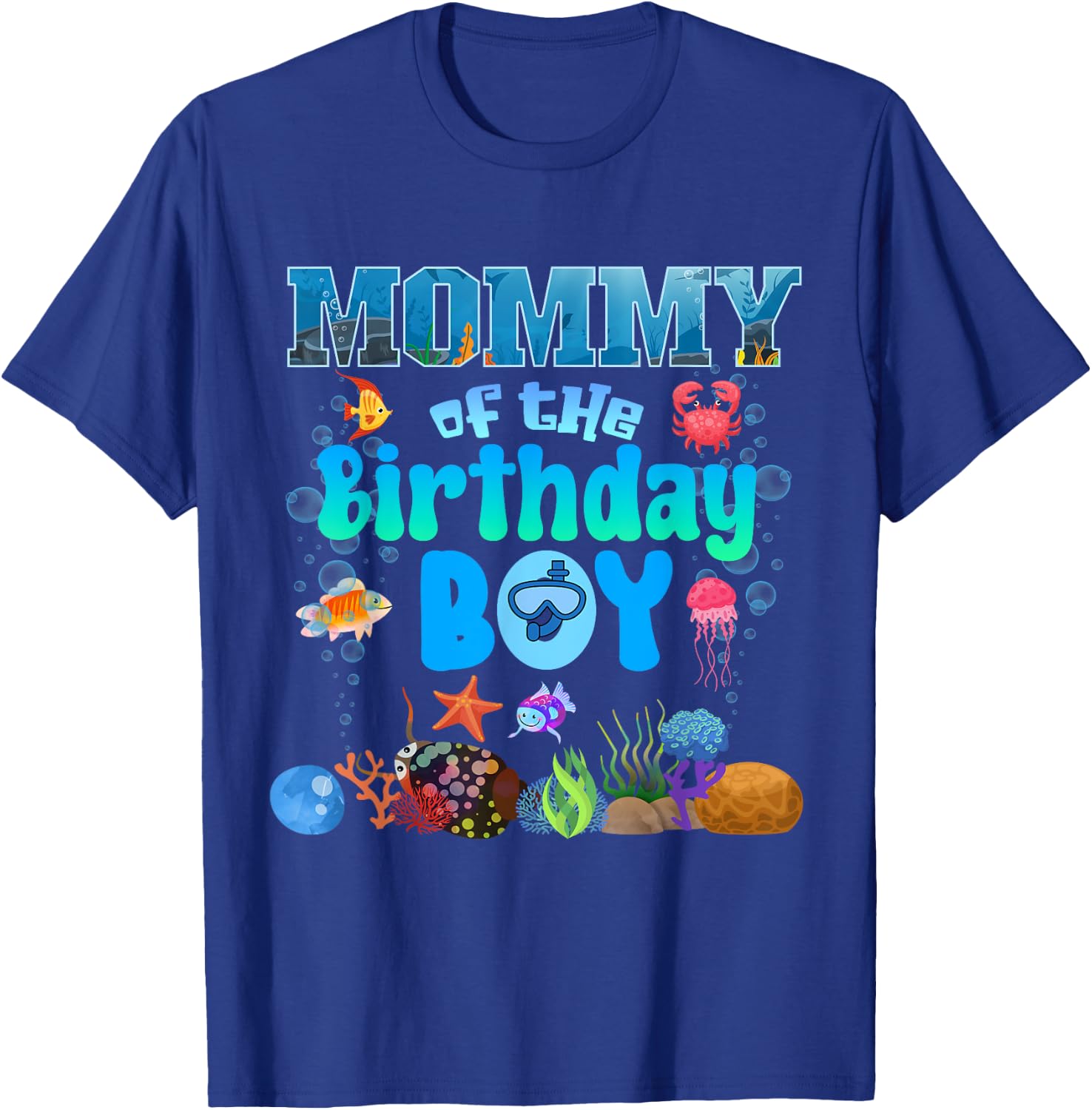 Mommy Of The Birthday Boy Aquarium Sea Animals Matching T-Shirt - T-Shirt | Royal