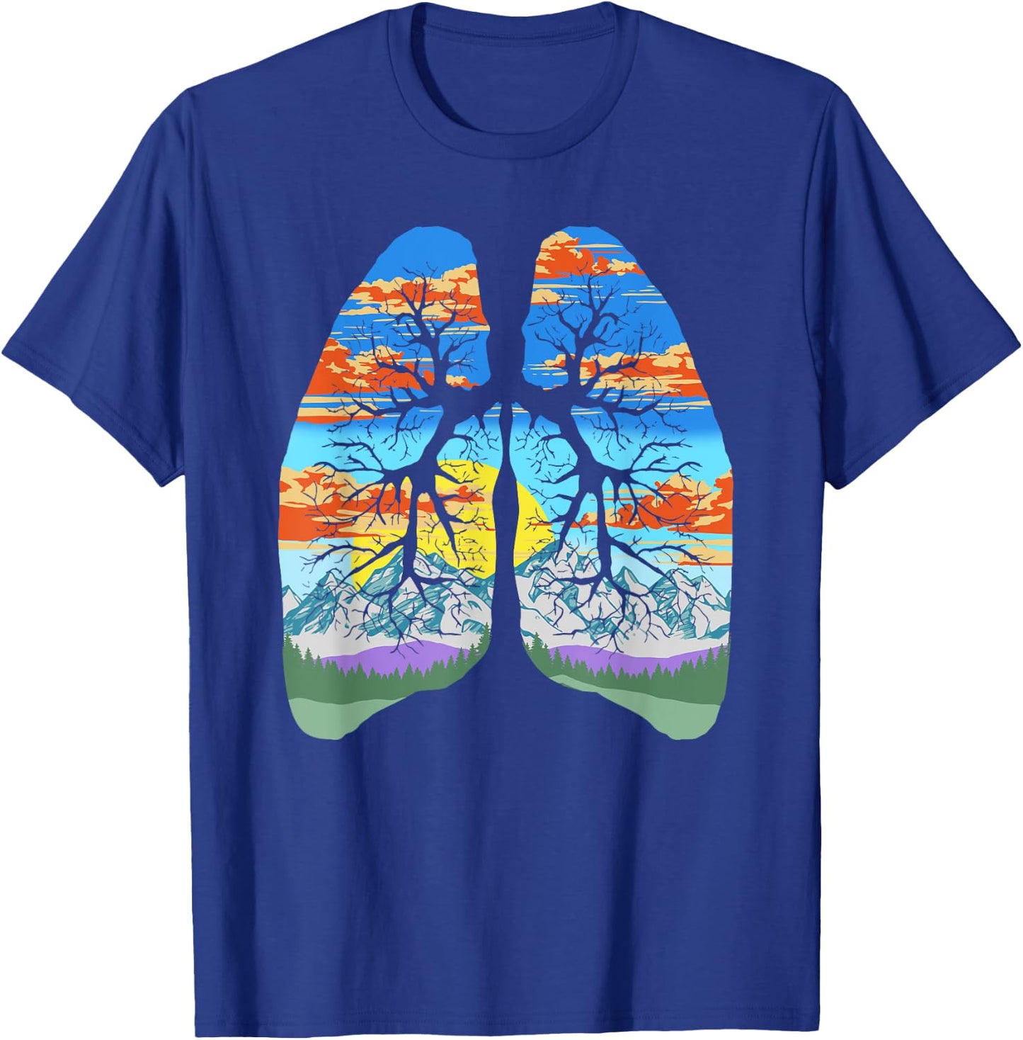 Nature Lungs Outdoor & Earth Day Trees & Mountains Design T-Shirt - T-Shirt | Royal