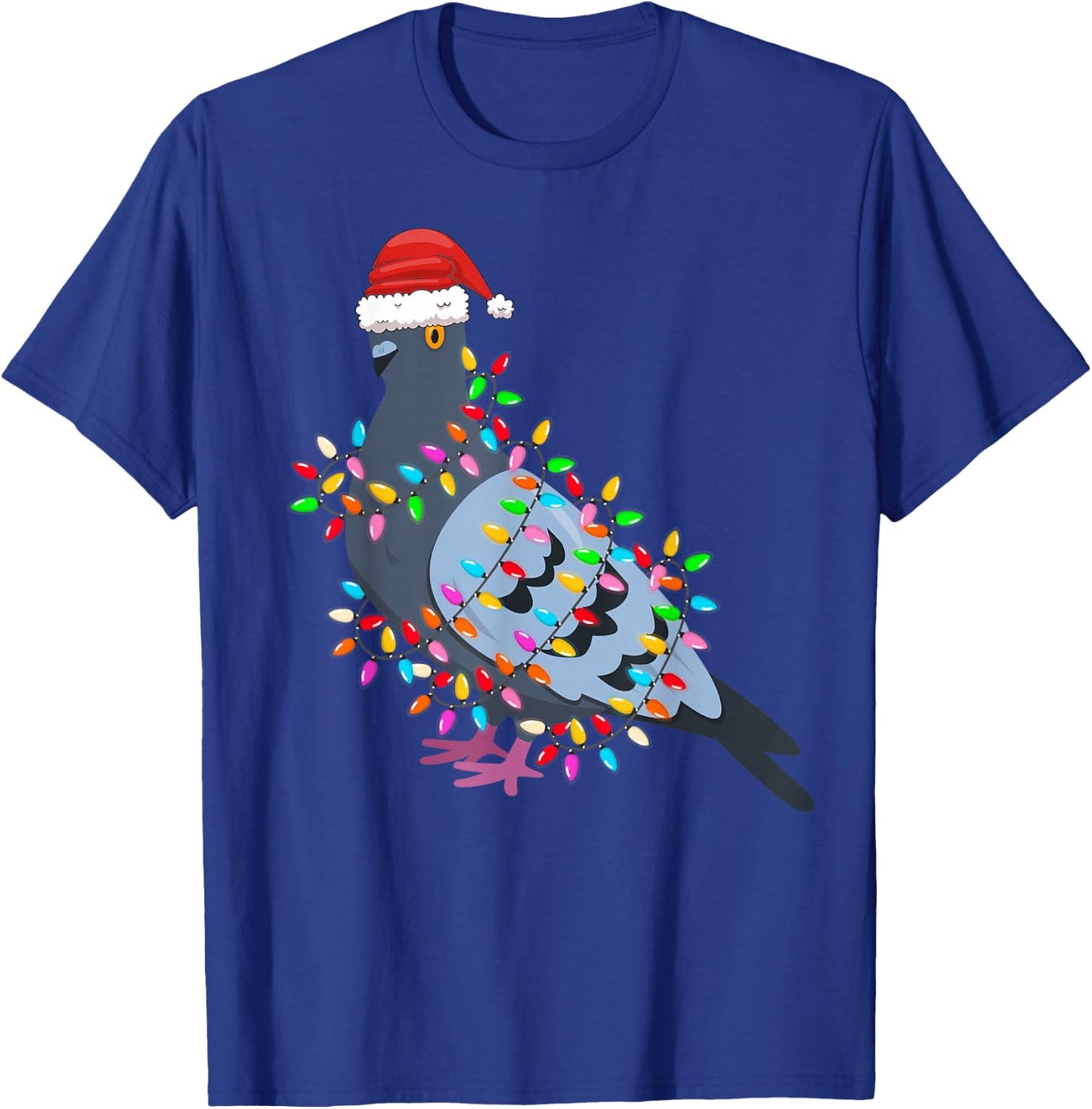 Christmas Lights Pigeon Wearing Xmas Hat - Pigeon Lover T-Shirt - T-Shirt | Royal