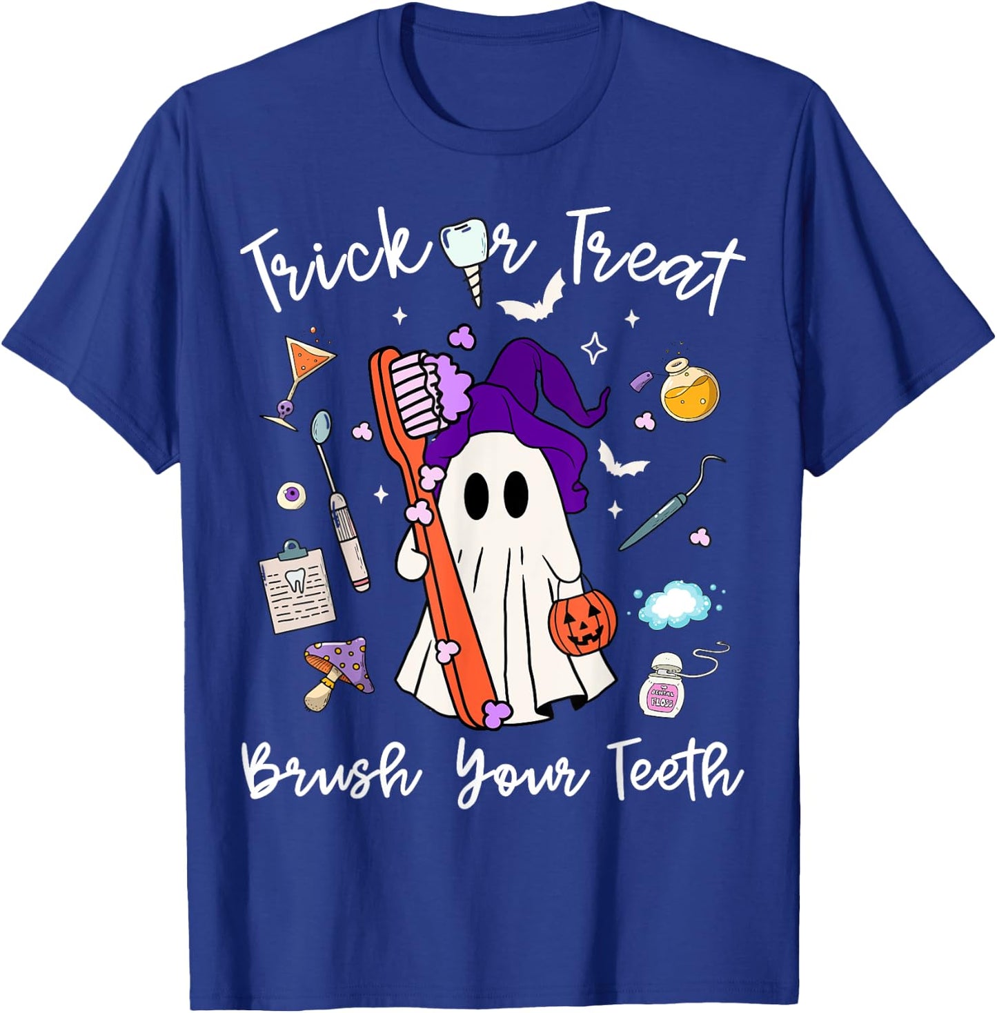 Trick Or Treat Brush Your Teeth Dentist Halloween Costume T-Shirt - T-Shirt | Royal