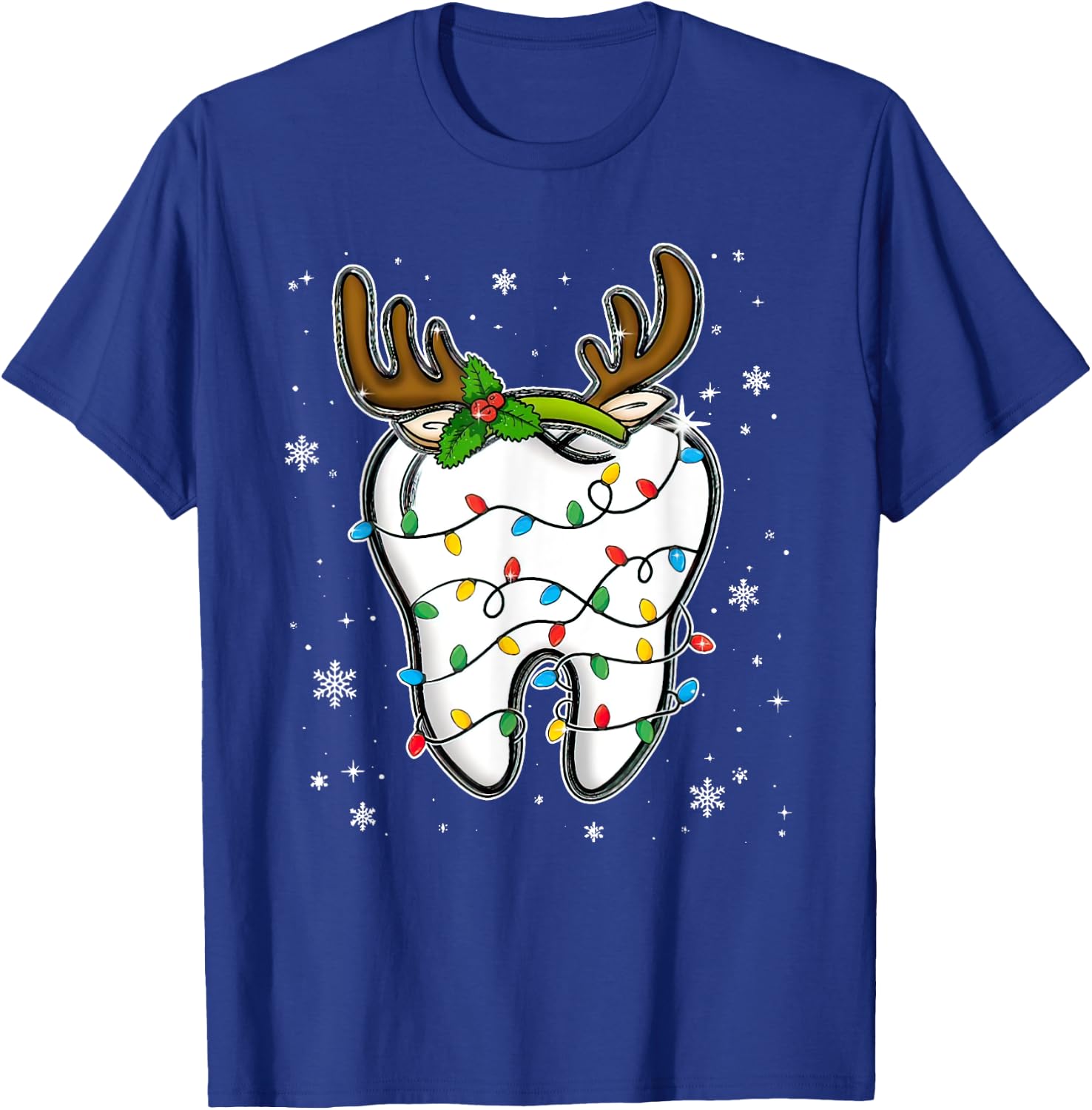 Christmas Dentist Dental Tooth Light Xmas T-Shirt - T-Shirt | Royal
