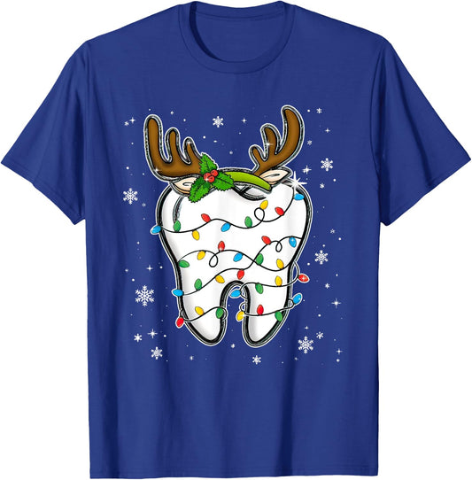 Christmas Dentist Dental Tooth Light Xmas T-Shirt - T-Shirt | Royal