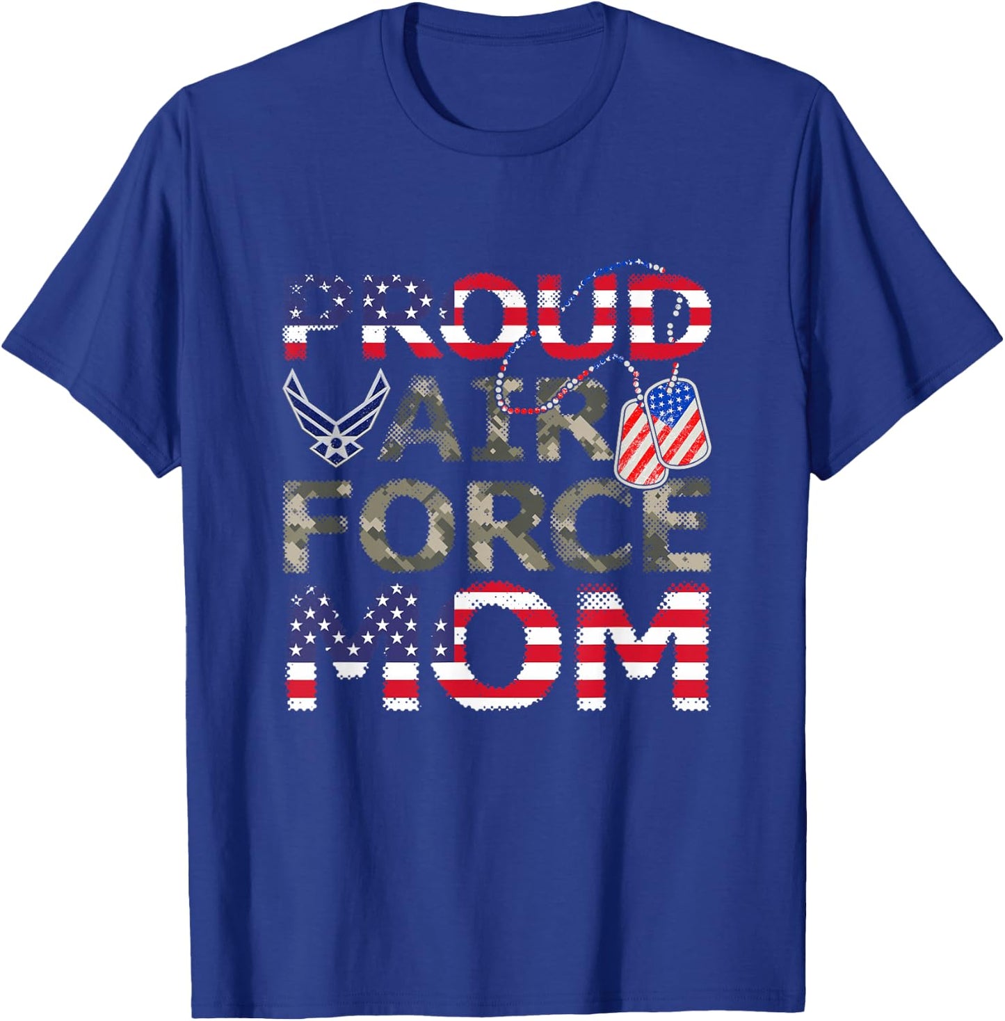 Proud Air Force Mom American Veteran Military T-Shirt - T-Shirt | Royal