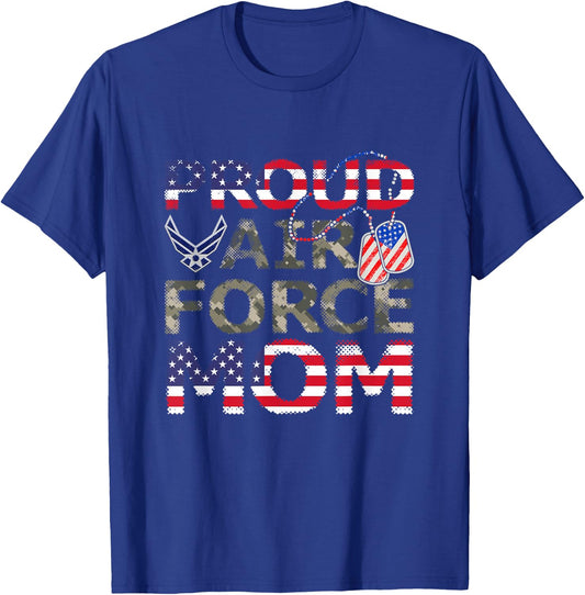Proud Air Force Mom American Veteran Military T-Shirt - T-Shirt | Royal