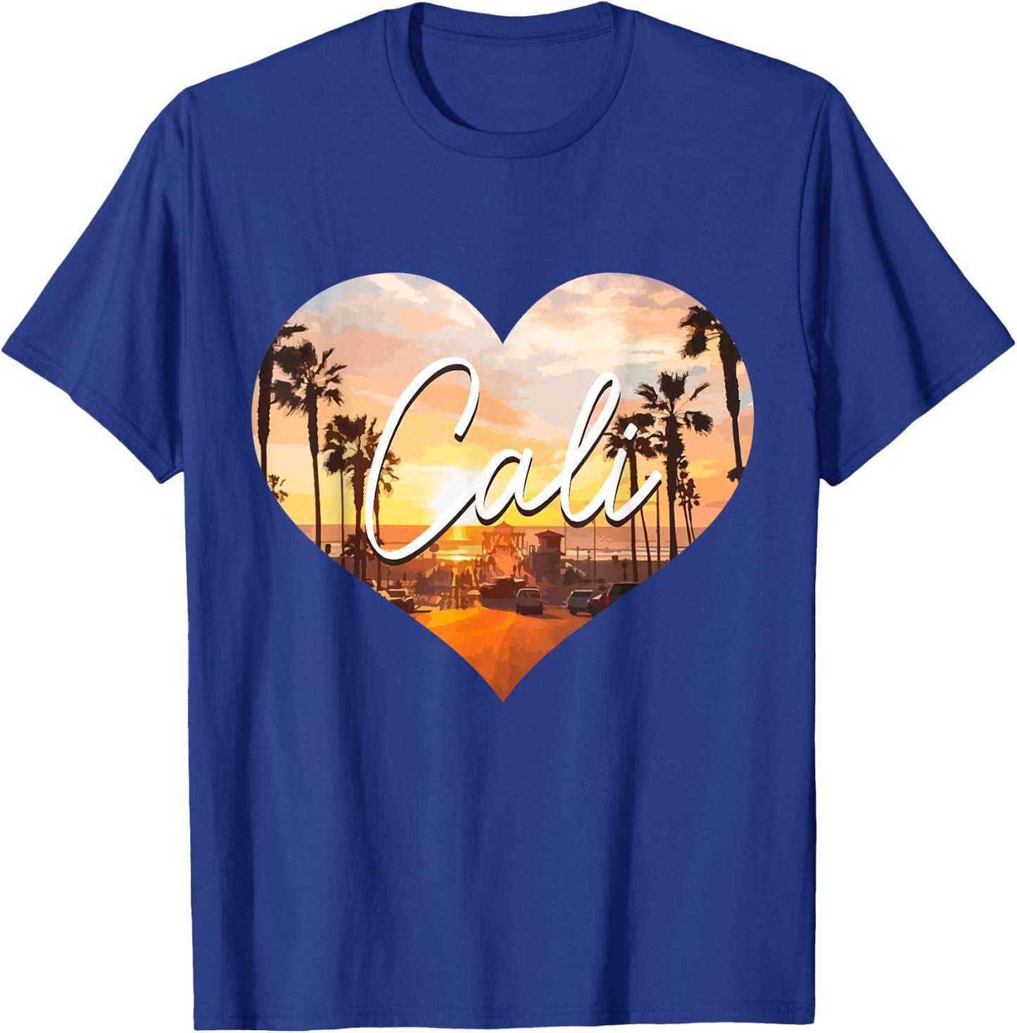 California Cali Vintage Sunset Heart Retro T-Shirt - T-Shirt | Royal