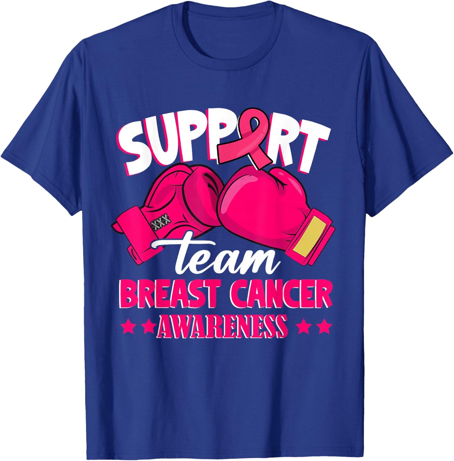 Support Team Boxing Gloves Pink Ribbon Breast Cancer Gifts T-Shirt - T-Shirt | Royal