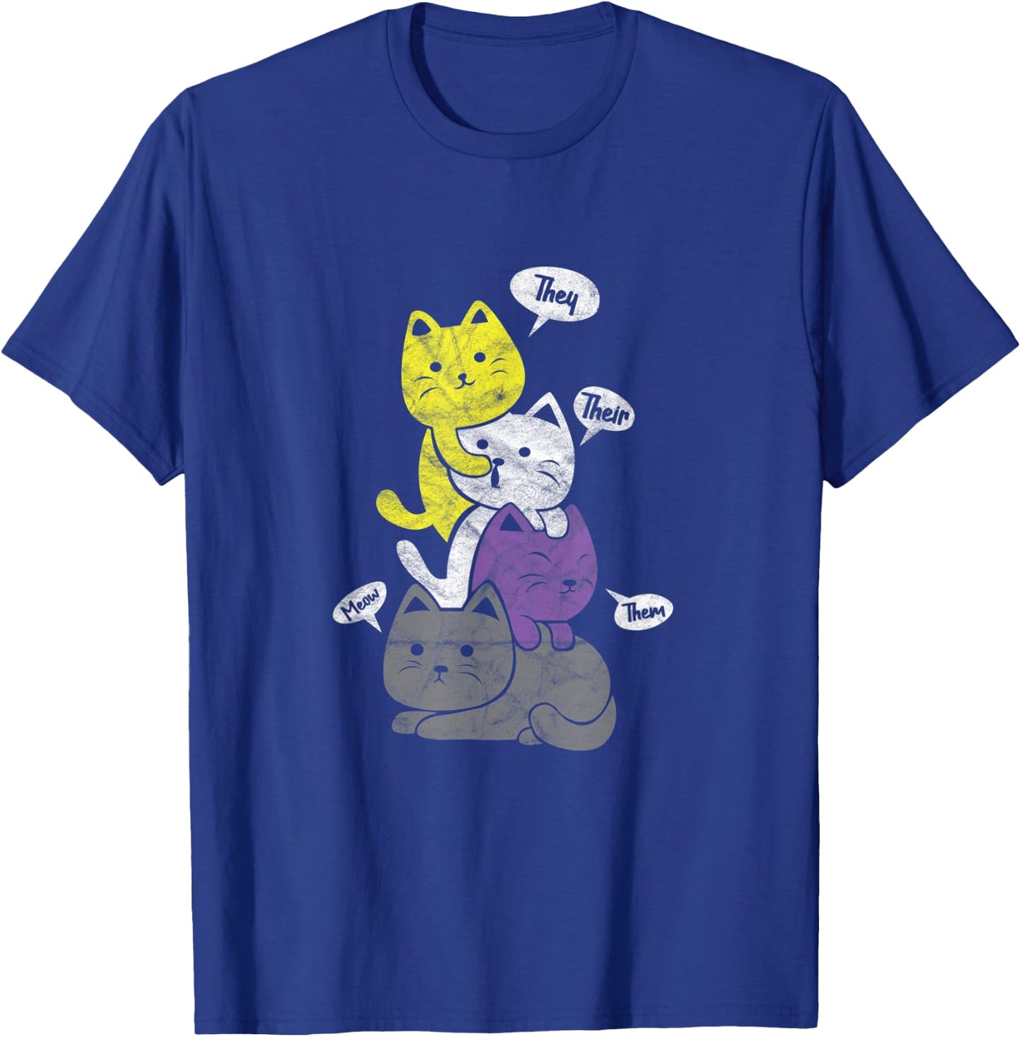 Nonbinary They Their Them Cat Pile Non-Binary Flag Vintage Women T-Shirt - T-Shirt | Royal