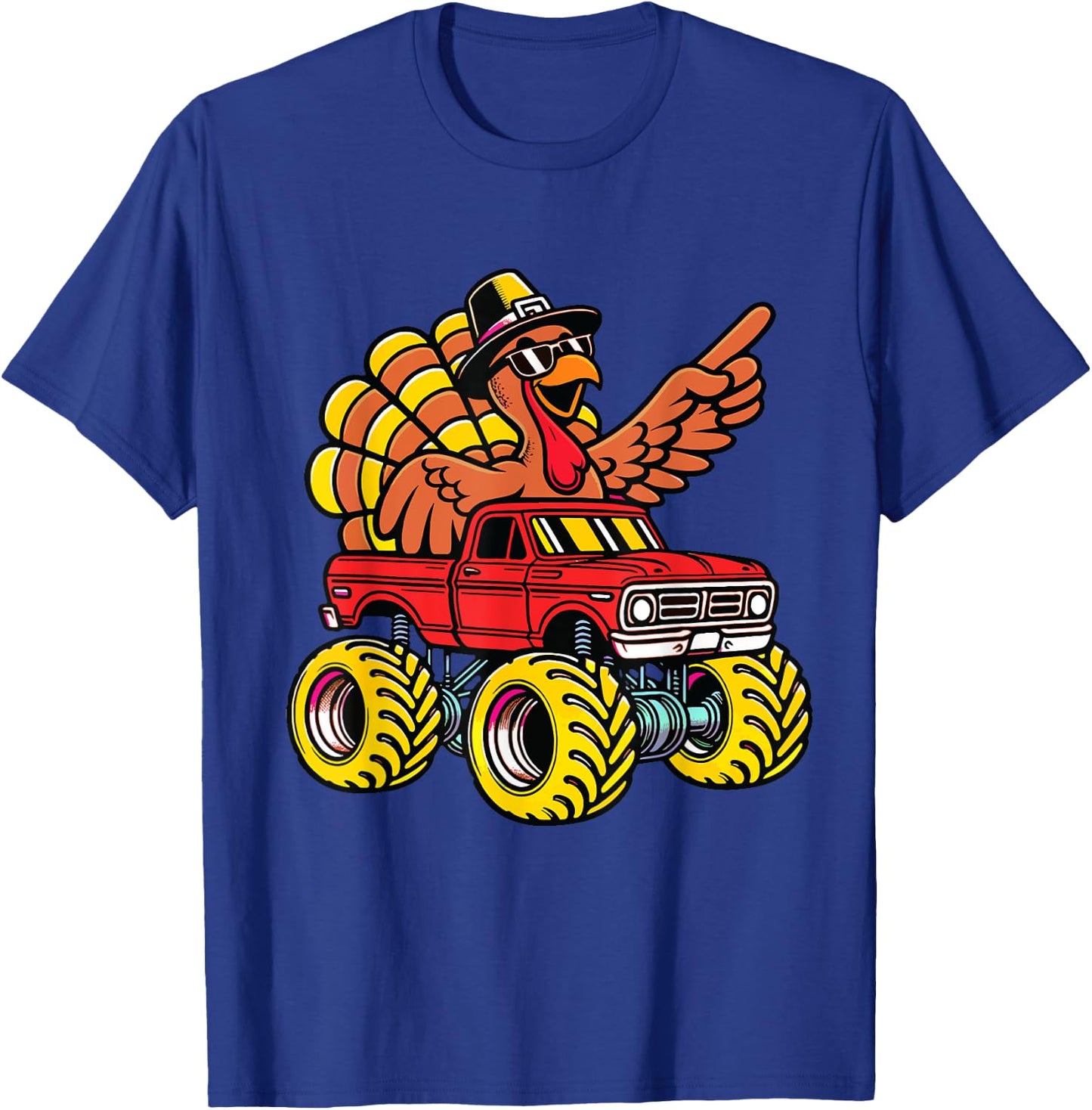 Thanksgiving Turkey Riding Monster Truck Kids Boys T-Shirt - T-Shirt | Royal