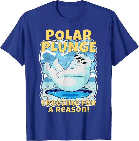Ice Cold New Years Arctic Iceberg Freeze Swim Team Polar Plunge Freezing For A Reason! Cool Polar Bear Swimming T-Shirt - T-Shirt | Royal
