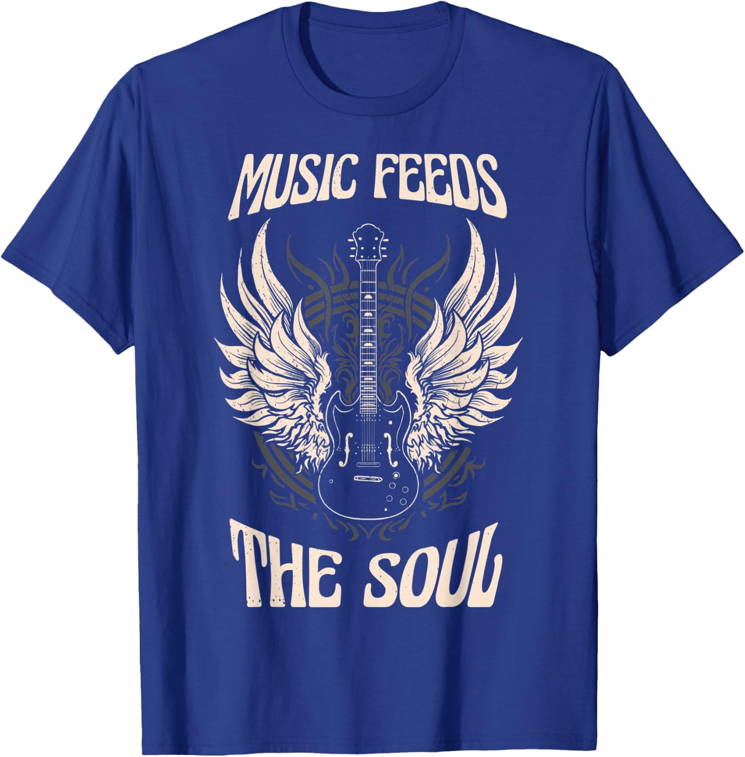 Guitar with Angel wings. Music feeds the soul. T-Shirt - T-Shirt | Royal