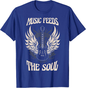 Guitar with Angel wings. Music feeds the soul. T-Shirt - T-Shirt | Royal