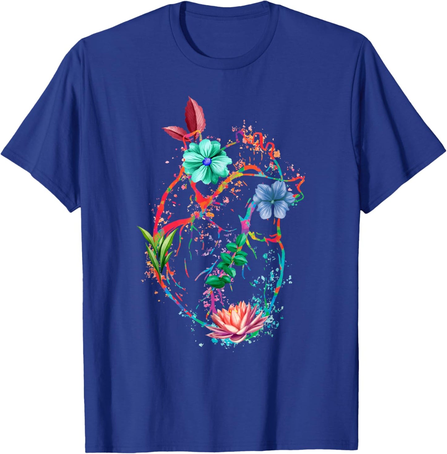 Anatomical Heart And Flowers Funny Men Women Cardiologist T-Shirt - T-Shirt | Royal