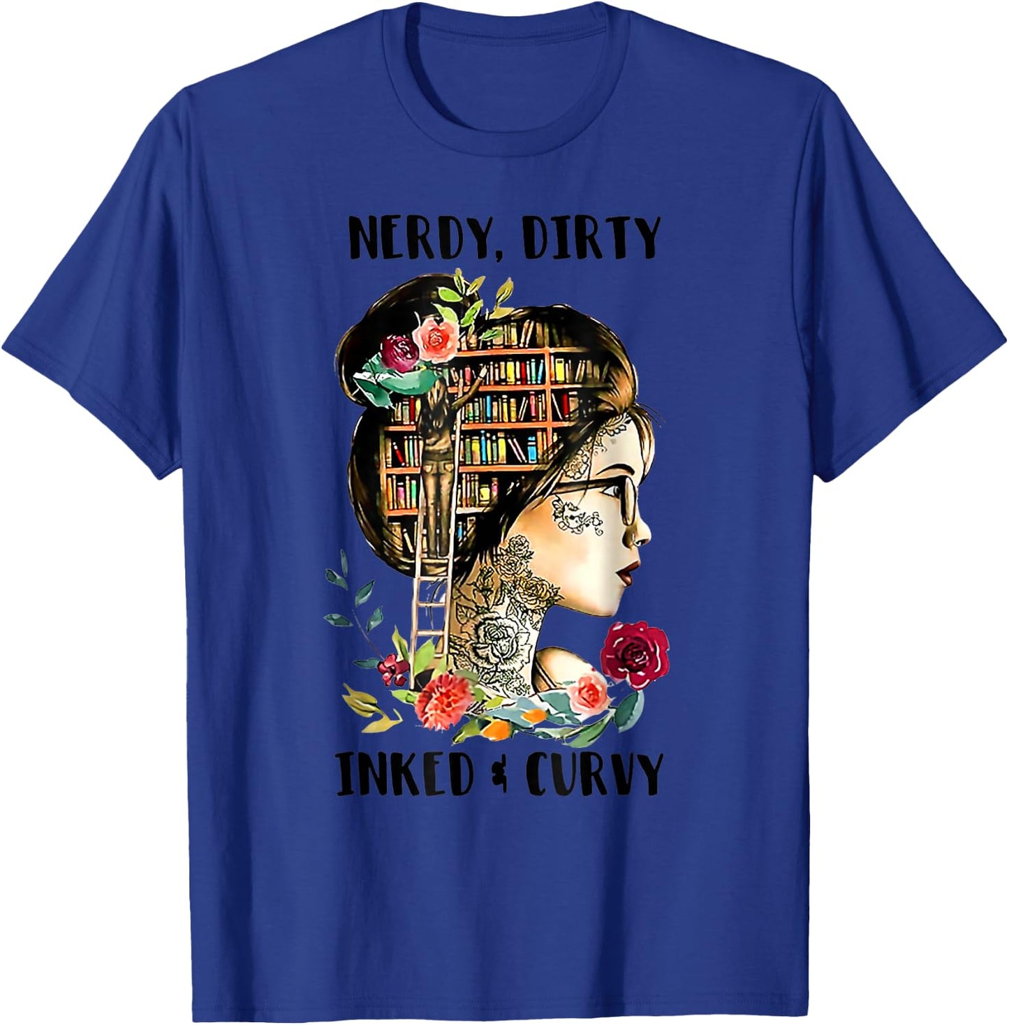 Vintage Nerdy Dirty Inked Curvy Girl Tattoo Reading Lover T-Shirt - T-Shirt | Royal