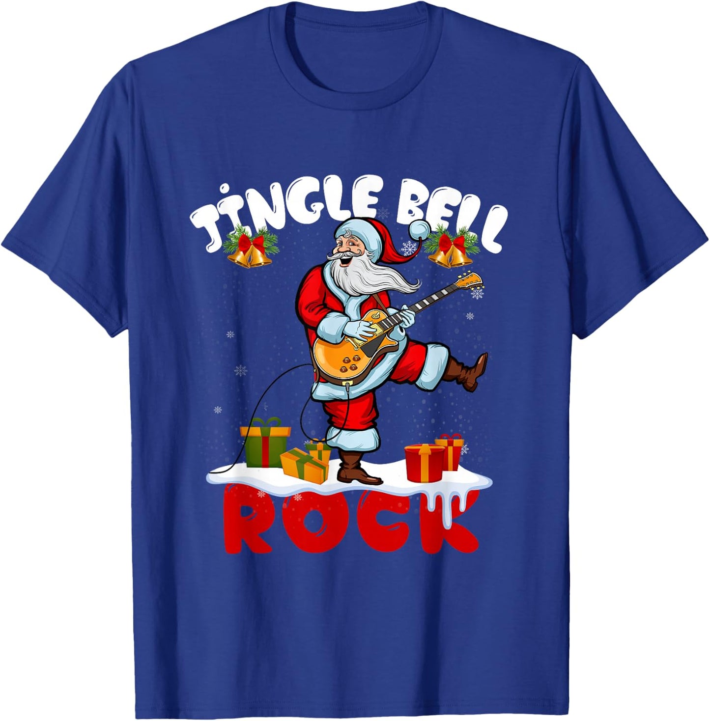 Jingle a Bell Rock Merry Christmas Santa Electric Guitar T-Shirt - T-Shirt | Royal