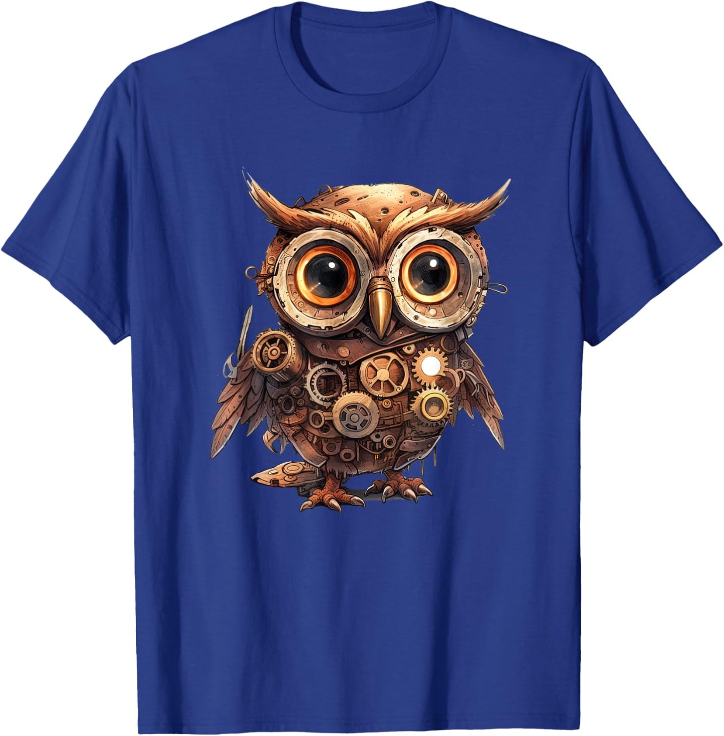 Owl in steampunk mechanical gear, vibrant Bird T-Shirt - T-Shirt | Royal
