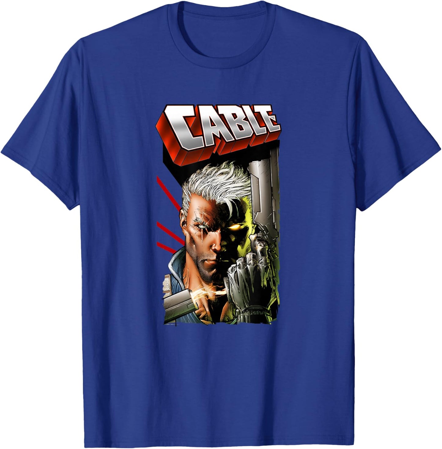 Marvel X-Men Cable Face Action Packed Vintage Poster T-Shirt - T-Shirt | Royal