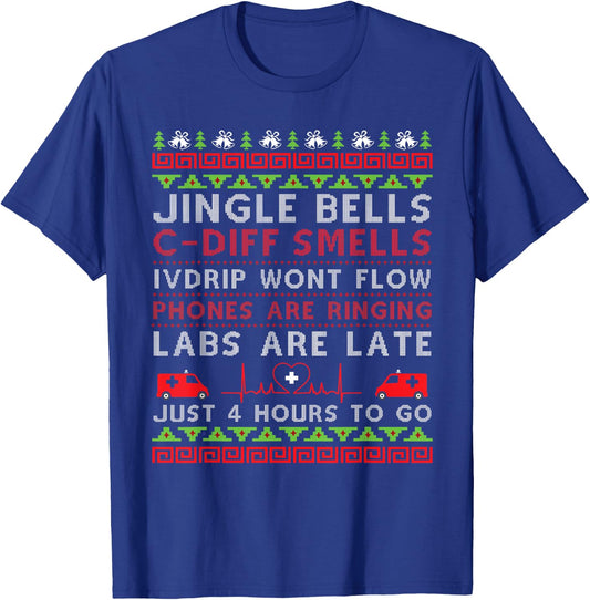 Jingle Bells C-Diff Smells Funny Christmas Nurse Nursing T-Shirt - T-Shirt | Royal