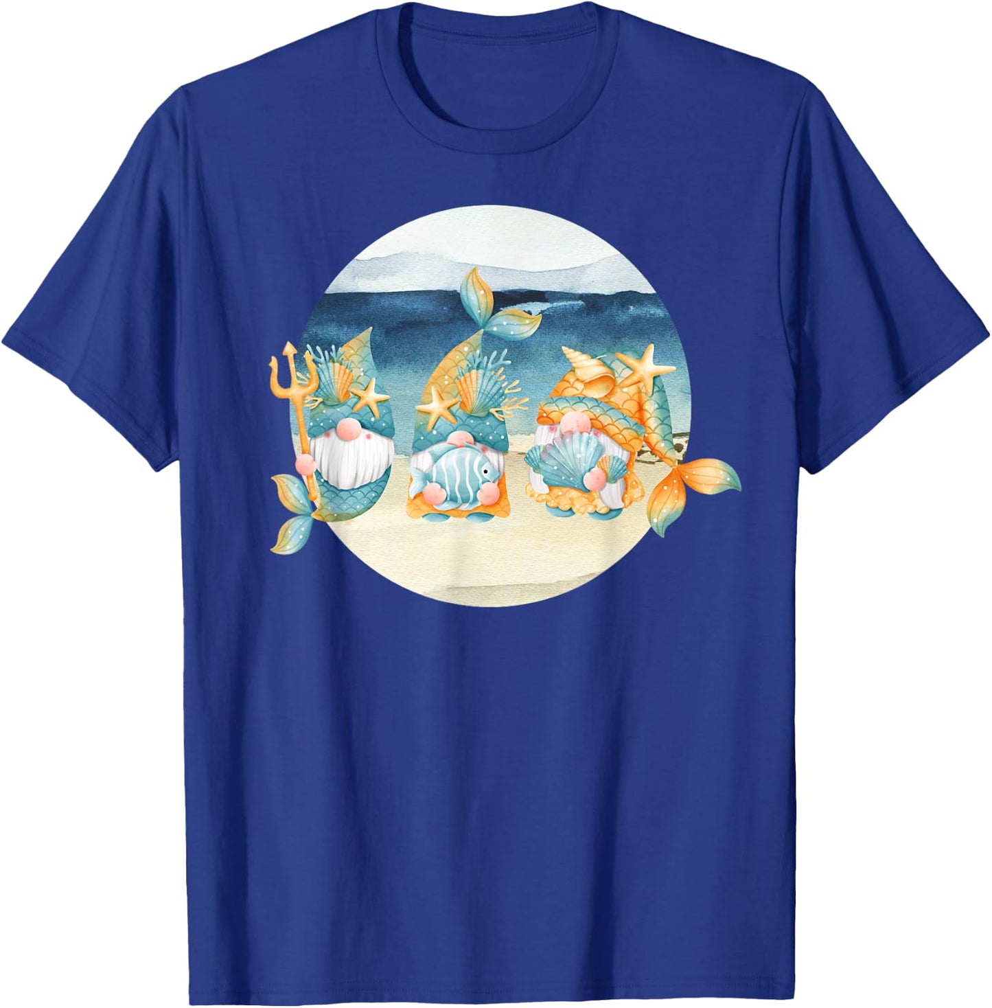 Cute Beach Mermaid Gnomes Women's Graphic T-Shirt - T-Shirt | Royal
