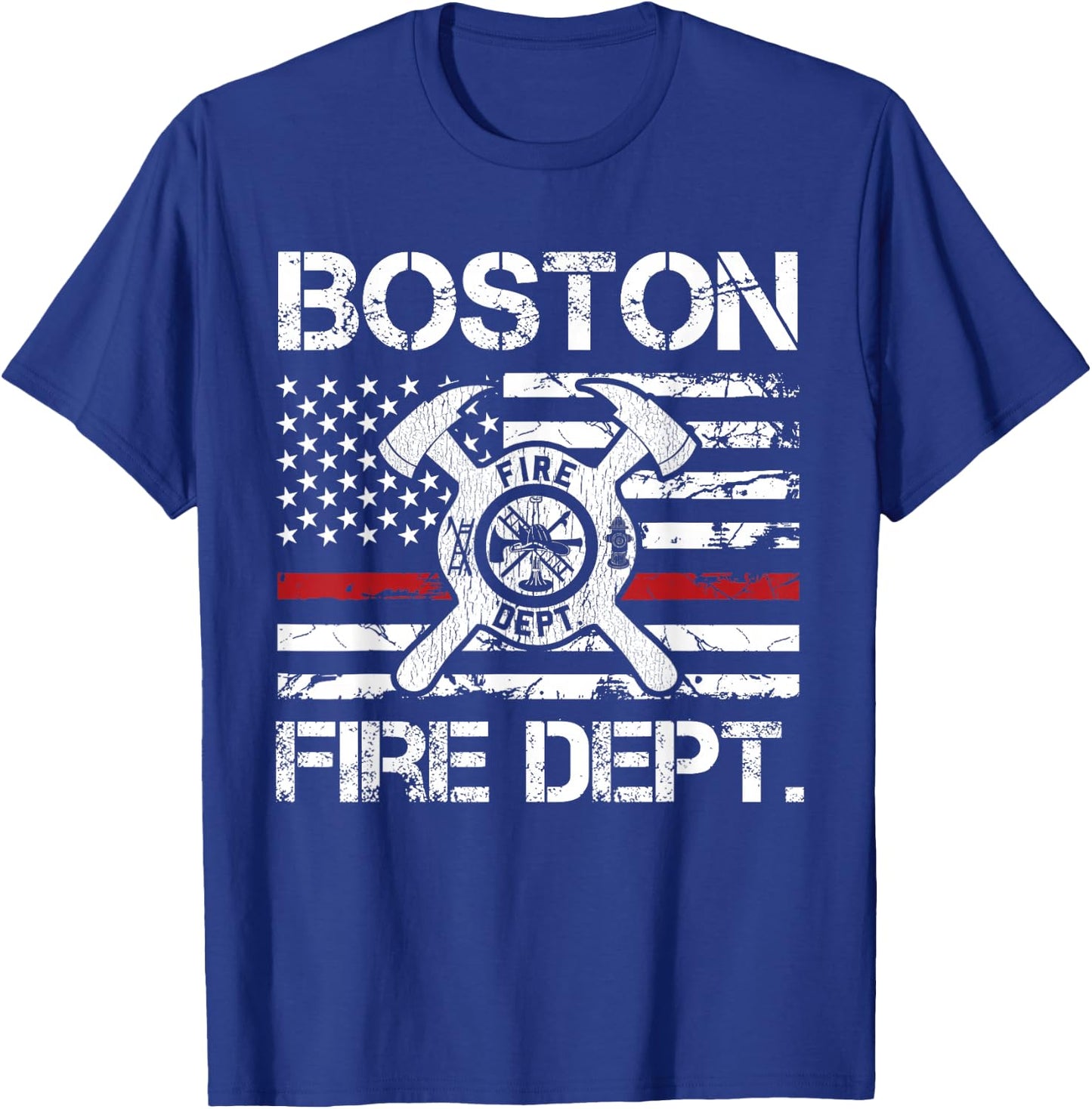 Boston Massachusetts Fire Department Thin Red Line Logo T-Shirt - T-Shirt | Royal