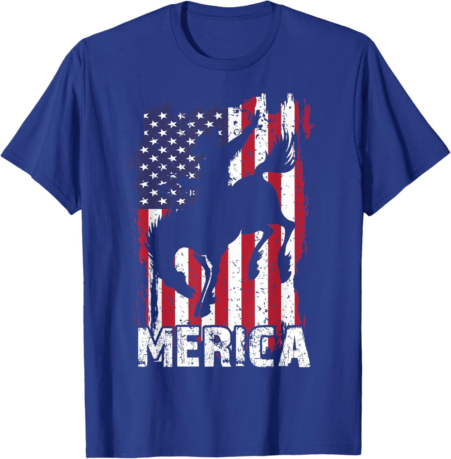 Merica 4th of July Horse Rodeo Cowboy USA Flag Patriotic Men T-Shirt - T-Shirt | Royal