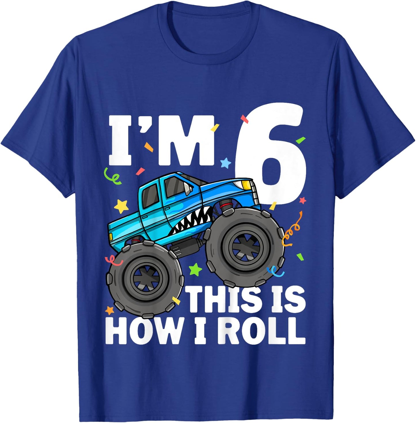 Kids Monster Truck Shark 6th Birthday Boy 6 Six Year Old T-Shirt - T-Shirt | Royal