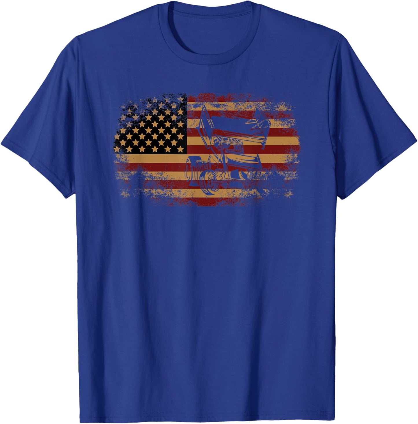 Dirt Track Racing Sprint Car Vintage USA American Flag T-Shirt - T-Shirt | Royal