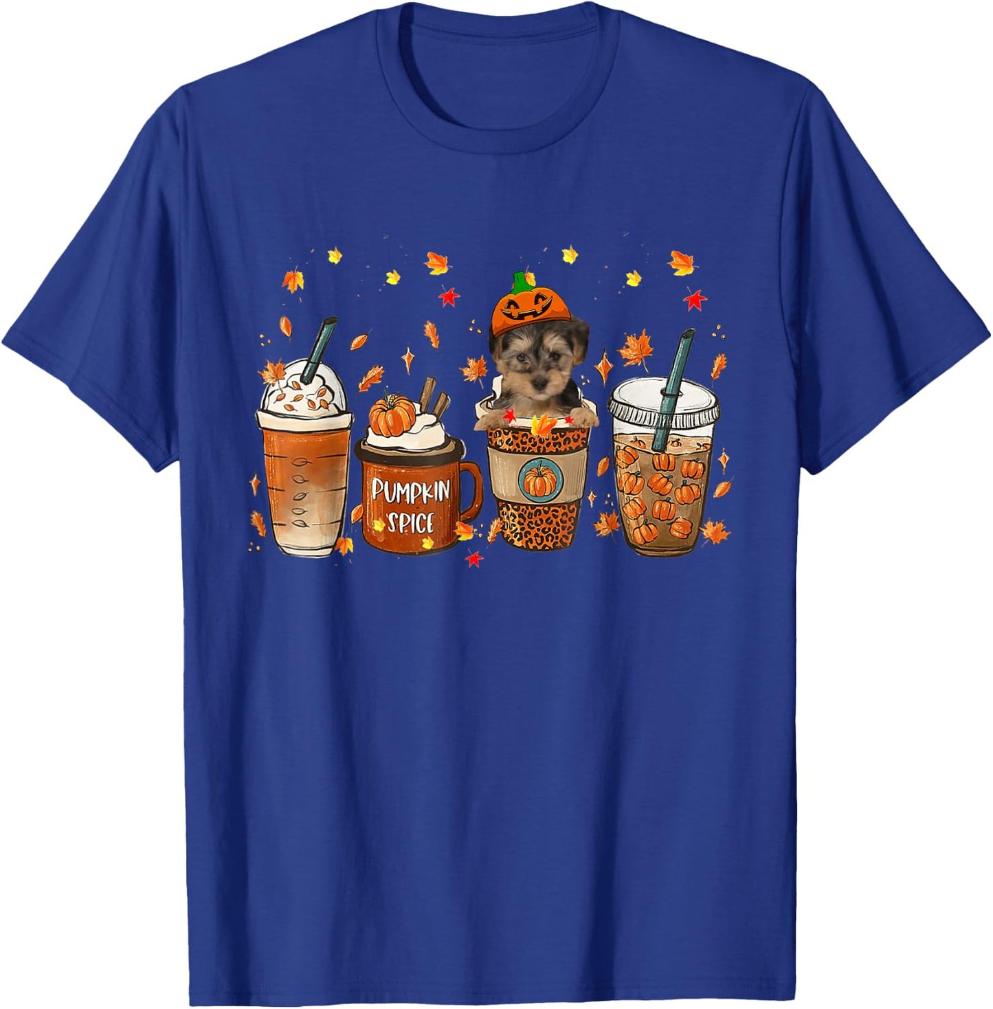 Yorkipoo Fall Coffee Pumpkin Spice Latte Iced Autumn T-Shirt - T-Shirt | Royal