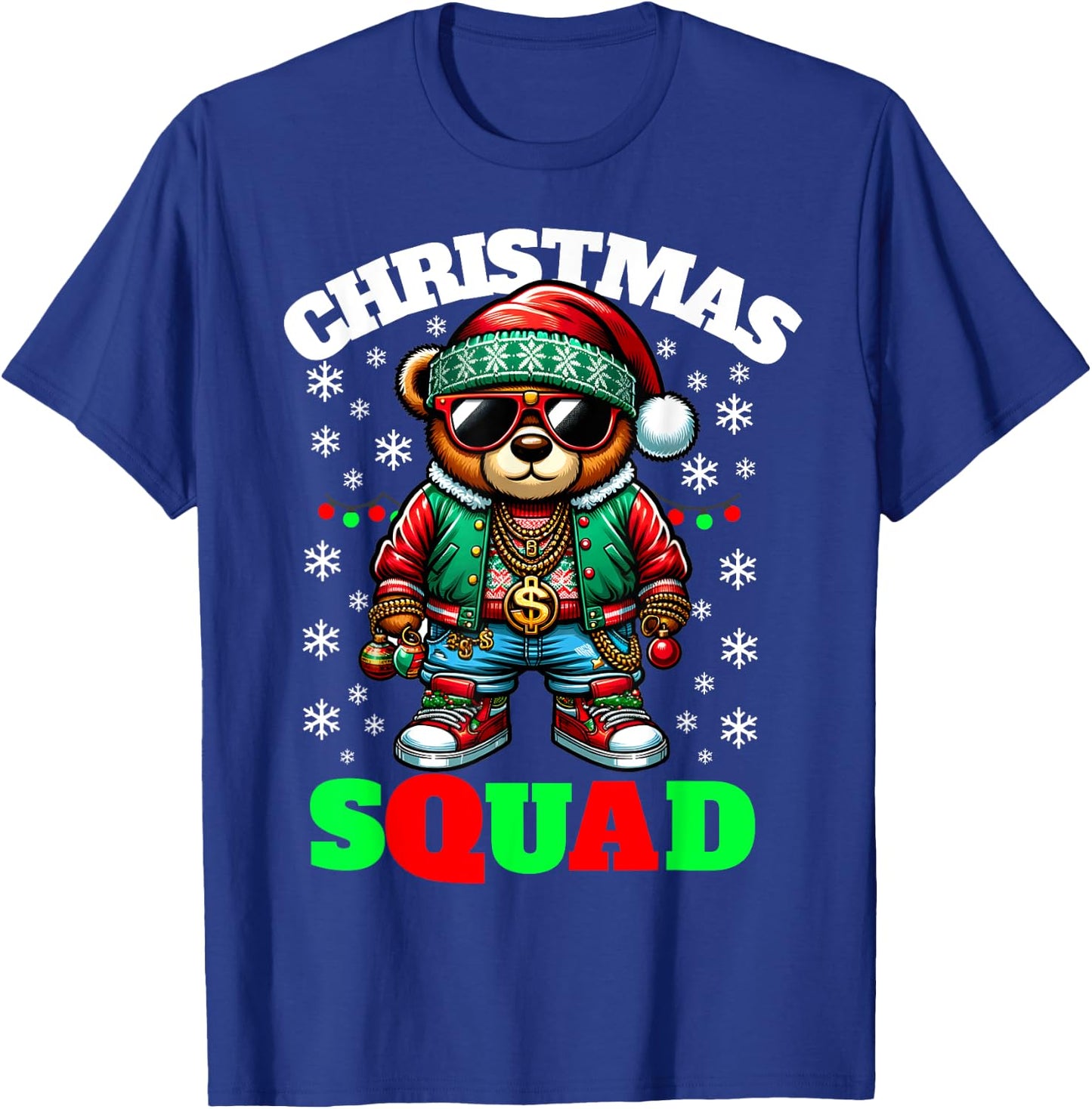 Hip Hop Christmas Teddy Bear Matching Christmas Squad Family T-Shirt - T-Shirt | Royal