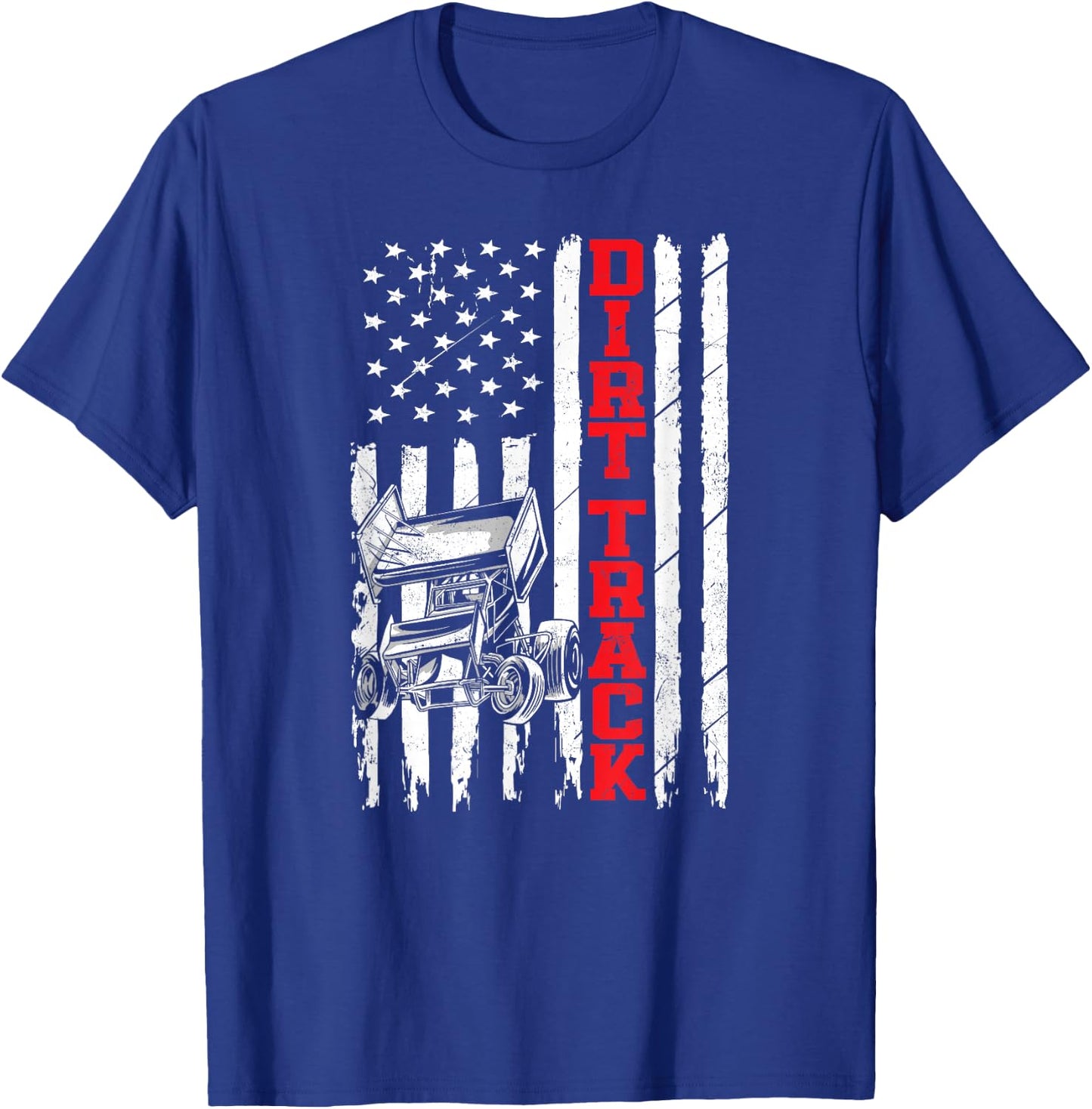 Dirt Track Racing Sprint Car Vintage Usa American Flag Dirt T-Shirt - T-Shirt | Royal