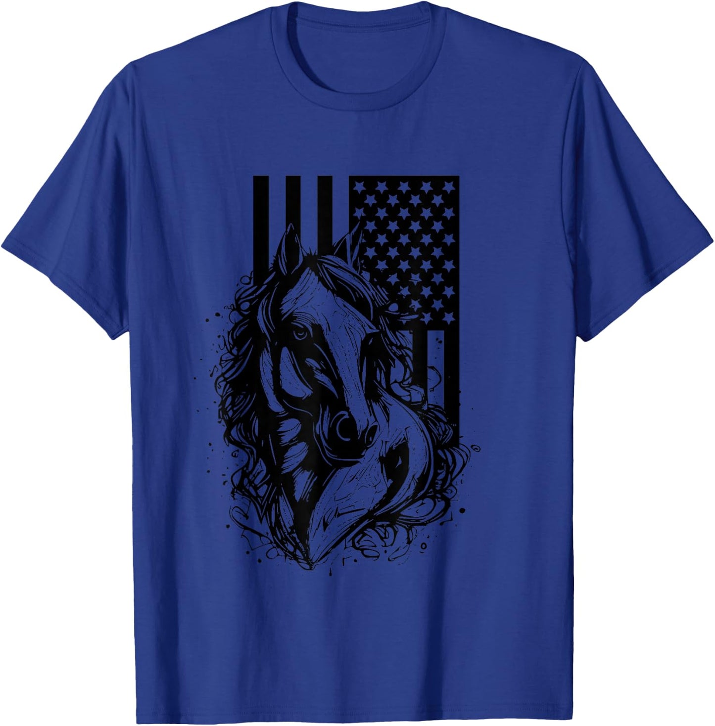 American Flag Horseback Riding Apparel - Horse T-Shirt - T-Shirt | Royal