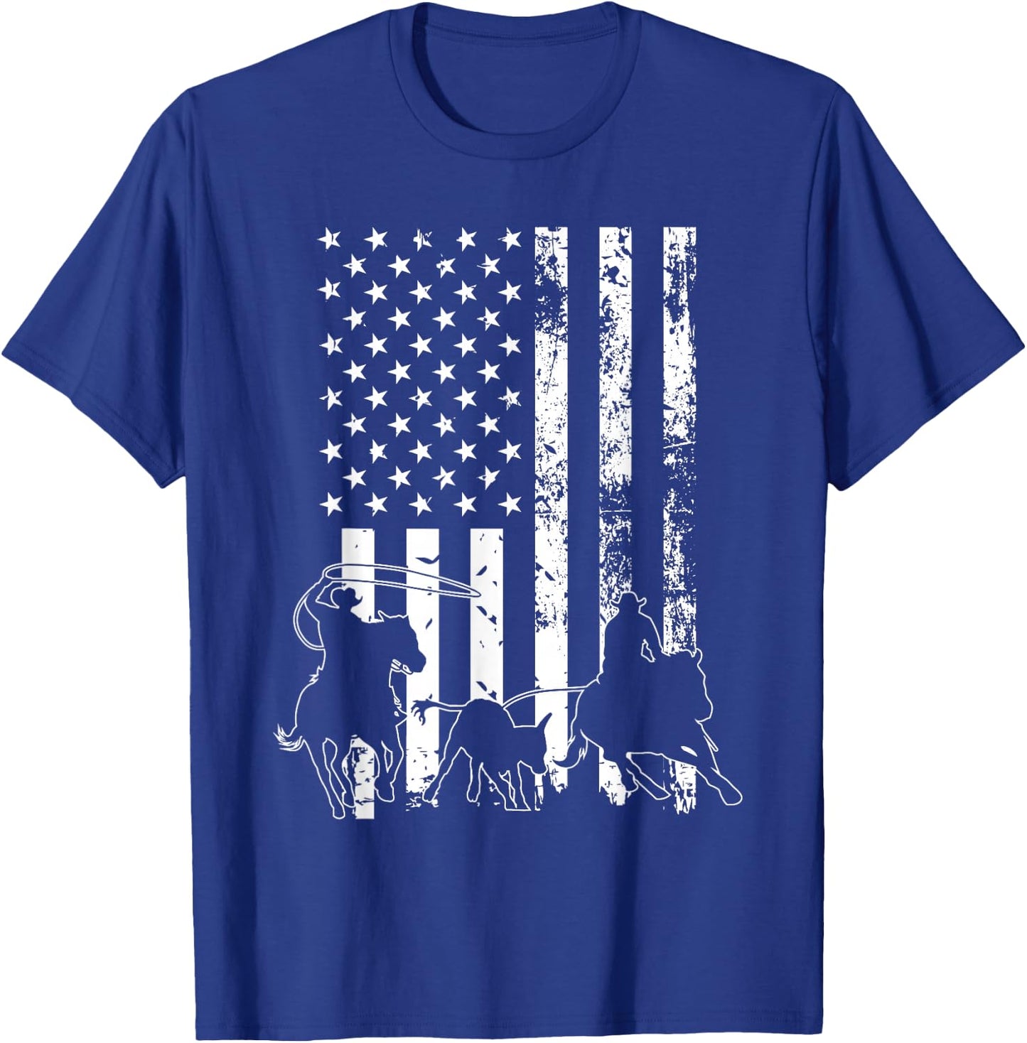 Team Roping - USA Flag Equestrian Horse Riding Header Heeler T-Shirt - T-Shirt | Royal