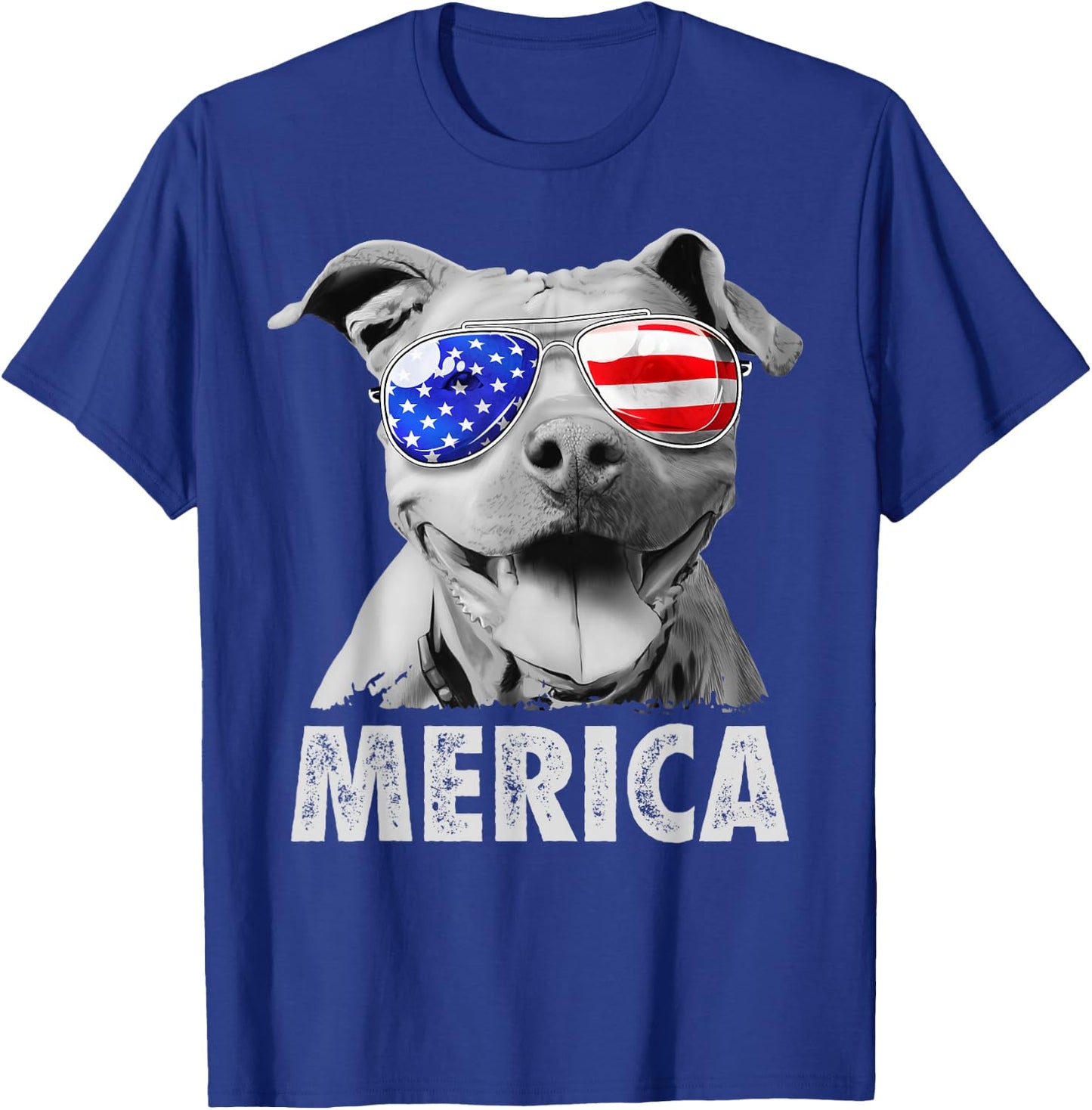 Pit Bull 4th of July Merica Men USA American Flag Sunglasses T-Shirt - T-Shirt | Royal