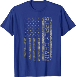 Funny Job Title Worker American Flag Supply Chain T-Shirt - T-Shirt | Royal