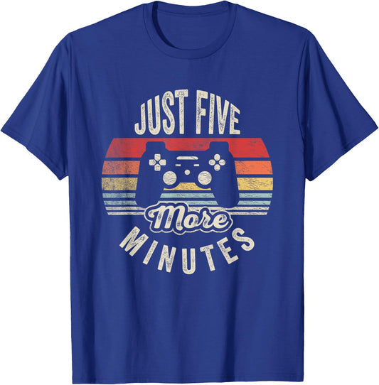 Retro Vintage Gamer Statement Just Five More Minutes T-Shirt - T-Shirt | Royal