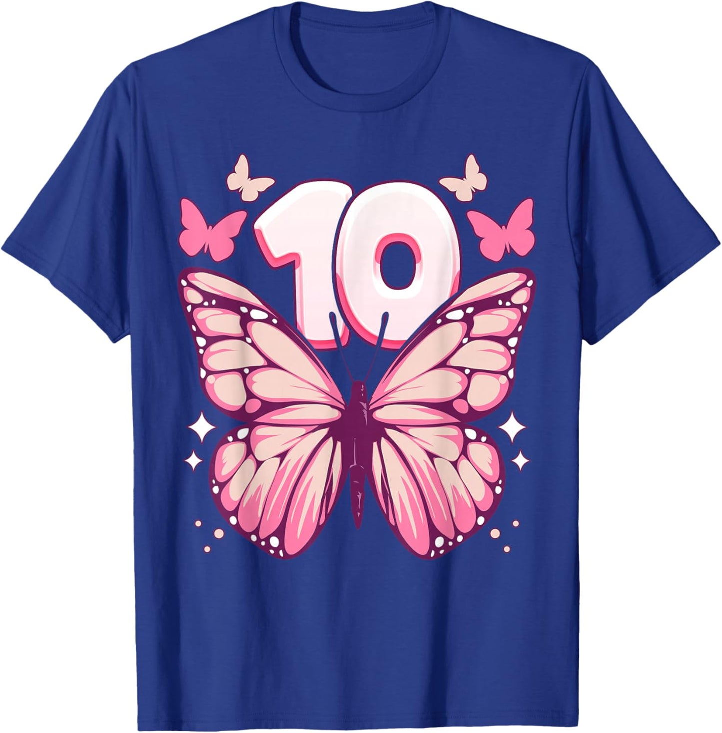 Birthday Girl 10 Years, Butterflies and Number 10 T-Shirt - T-Shirt | Royal